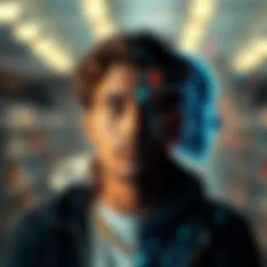 A split image showing a person thinking creatively on one side and an AI algorithm visual on the other, highlighting the contrast in inspiration methods.
