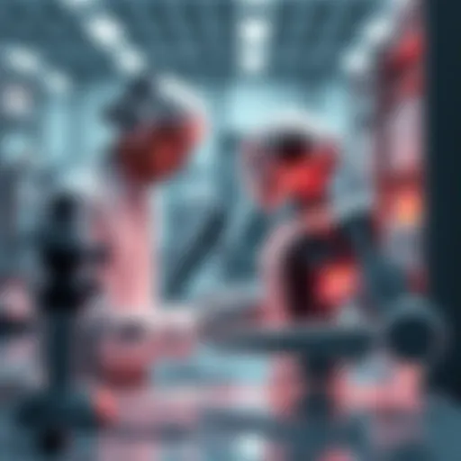 A scientist collaborating with a robot on a drug discovery project in a modern laboratory