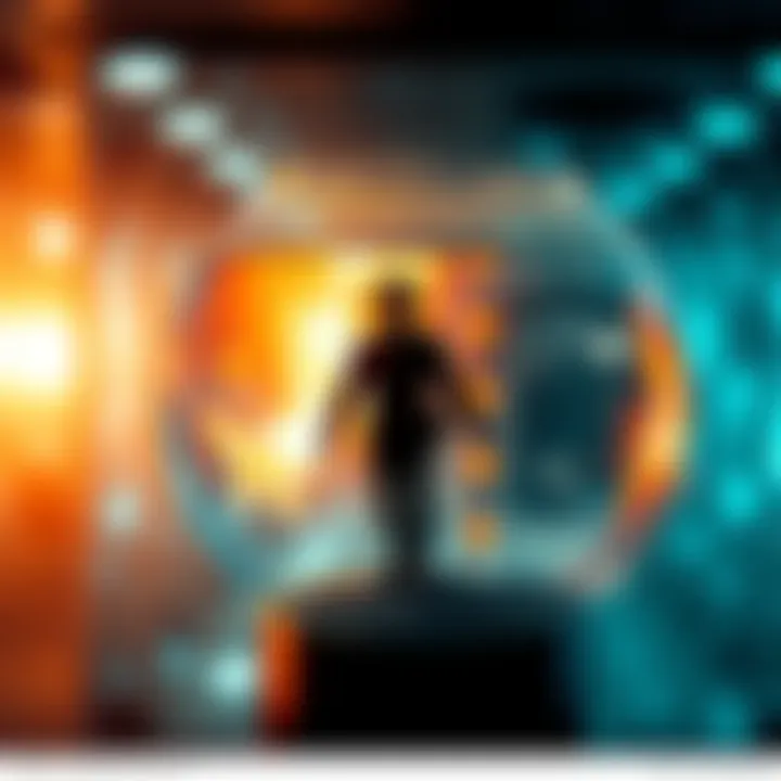 Humanity in a Fishbowl A visual representation of humanity observing existence through a transparent fishbowl, with blurred boundaries of reality and intelligence around them.