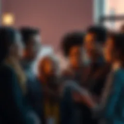 A diverse group of people engaged in a heartfelt conversation, showcasing empathy and connection