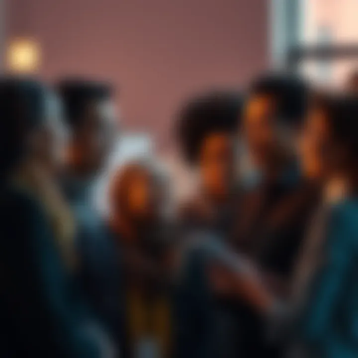 A diverse group of people engaged in a heartfelt conversation, showcasing empathy and connection