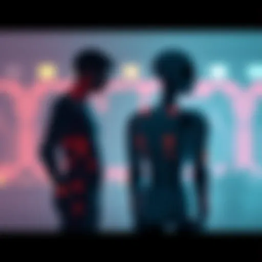 A human silhouette standing beside a robotic figure, symbolizing the debate between humanity and artificial intelligence.