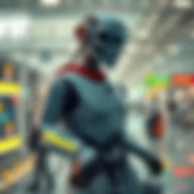 A humanoid robot assisting with baggage handling at an airport terminal.