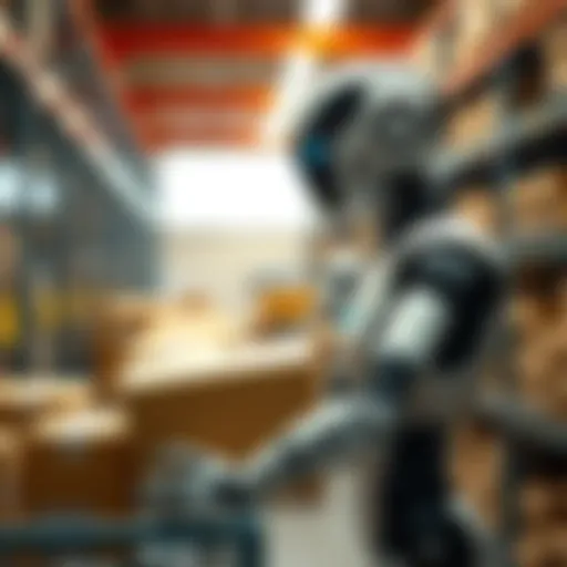 A humanoid robot efficiently managing packages in a logistics setting, demonstrating automation technology.