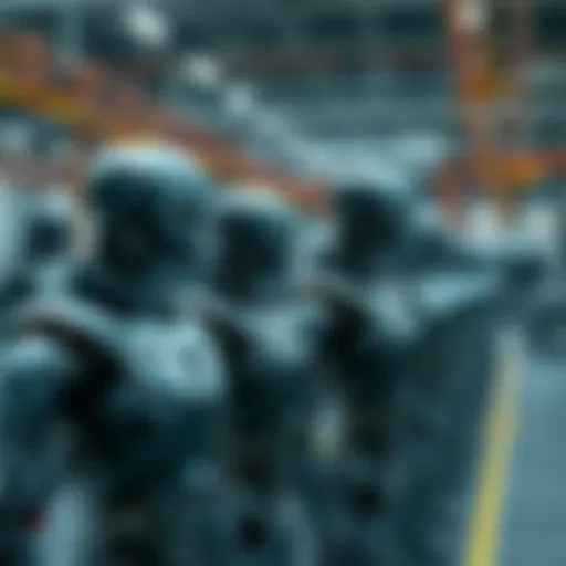 A new humanoid robot production line featuring multiple T800 models being assembled in a factory setting.