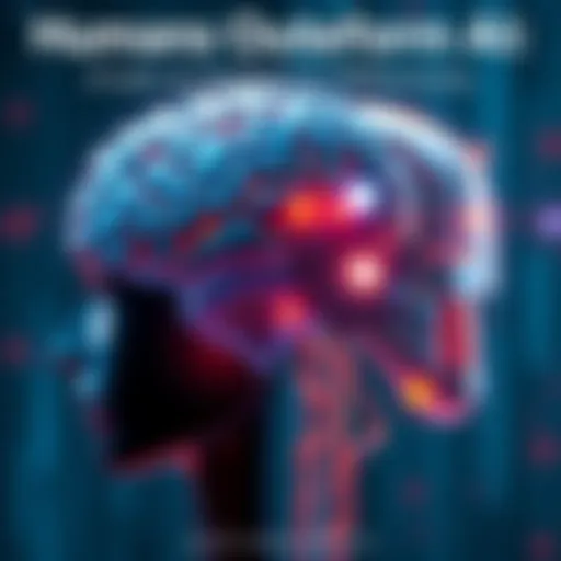 A human brain and a digital representation of AI working side by side, showcasing their differences in function and design.