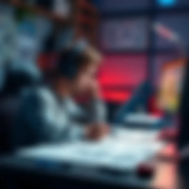 A game designer sitting at a desk with sketches of characters and game elements, pondering over humor and offensive content in gaming.