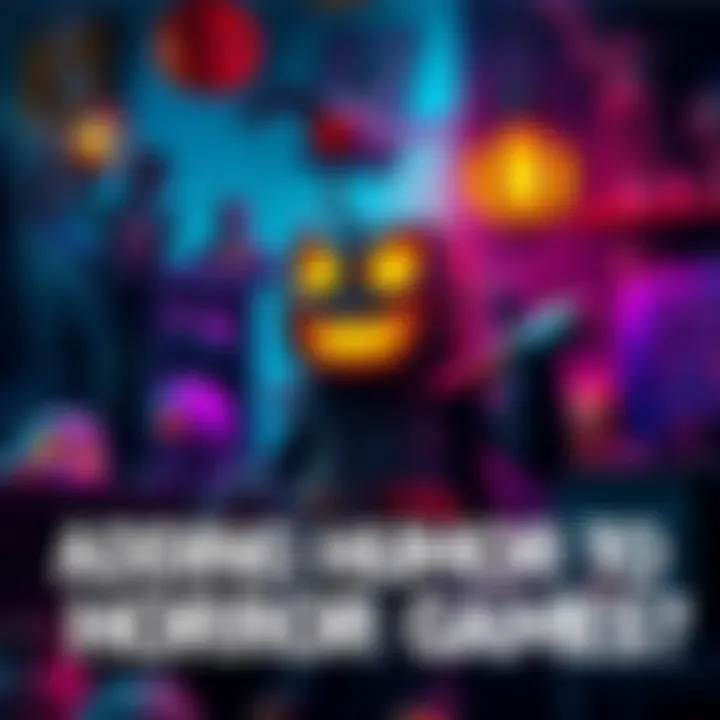 A spooky video game character with a playful twist, balancing humor and horror elements, surrounded by eerie settings and quirky props.