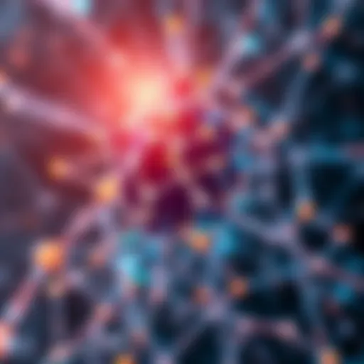 Illustration showing a neural network model with hyperbolic geometry features, represented by interconnected nodes and layers, symbolizing increased robustness and efficiency.