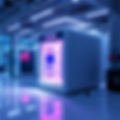 A sleek, futuristic device designed to cool quantum components to extremely low temperatures, showcasing advanced technology in a laboratory setting.
