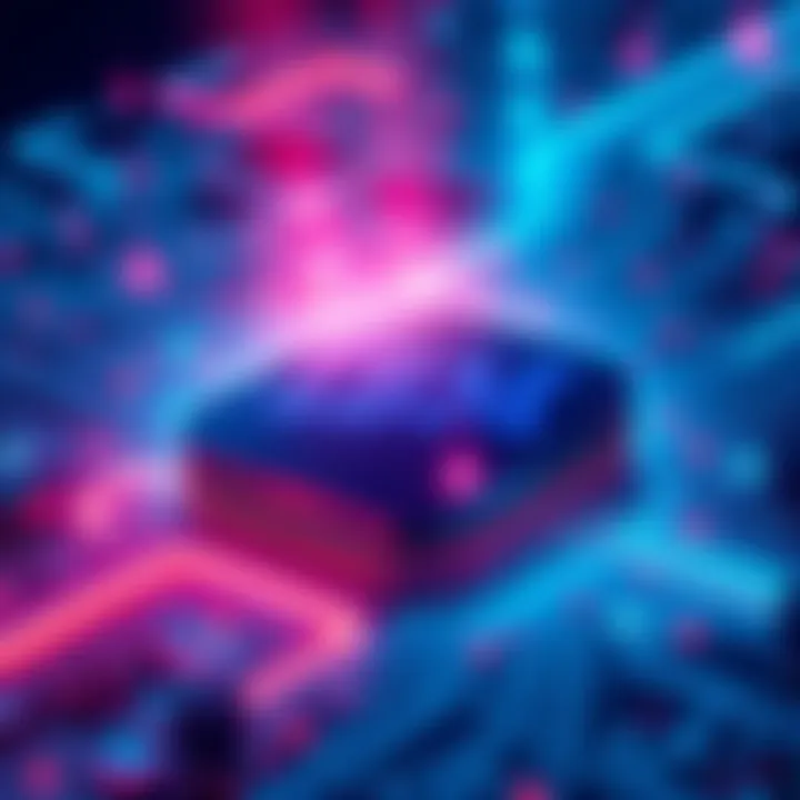 IBM Sub-1 Nanometer Chip An illustration showing the new IBM sub-1 nanometer chip technology with futuristic design elements and a glowing effect to highlight its innovative features.