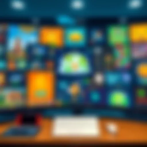 A collection of various idle game interfaces on a screen, featuring colorful graphics and engaging gameplay elements.