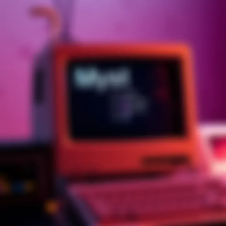 A close-up of an iMac G3 computer running the Myst game, showing save file options on screen