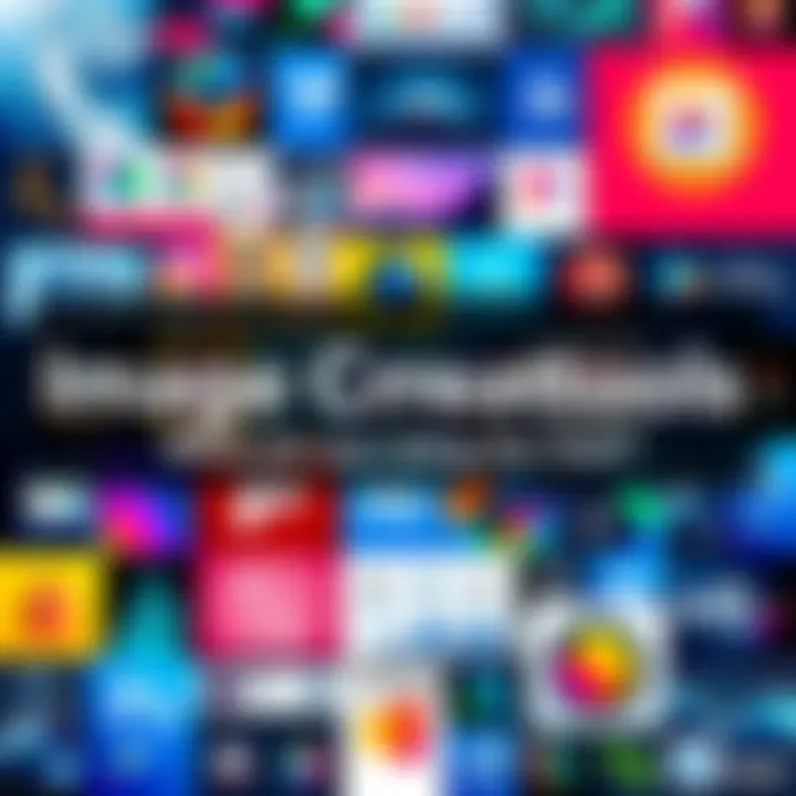 A vibrant collage showcasing various image creation tools like graphic design software and online platforms used for making visuals.