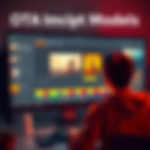 A computer screen displaying a complicated image editing software interface with various editing tools and a frustrated user looking at it.