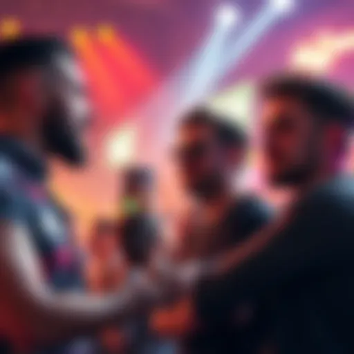 Imagine Dragons band members responding to a fan's comment, showing surprise and excitement, with fans engaging in the background.