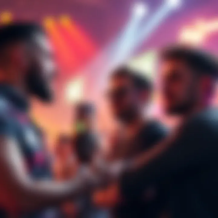 Imagine Dragons band members responding to a fan's comment, showing surprise and excitement, with fans engaging in the background.