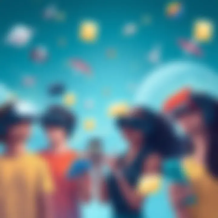 An illustration showing diverse people engaging with virtual reality headsets and digital content, highlighting the concept of immersion in various media.