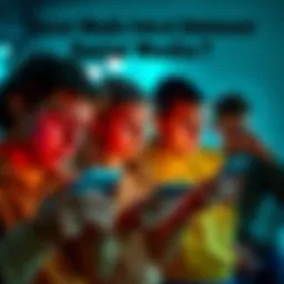 A group of teens looking at their phones with worried expressions, highlighting anxiety related to social media use.