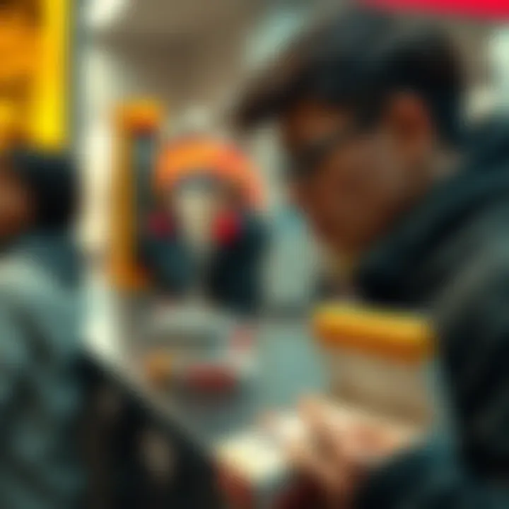 A person looking at cigarette packs with health warnings in a public setting, reflecting on smoking's societal effects in 2026