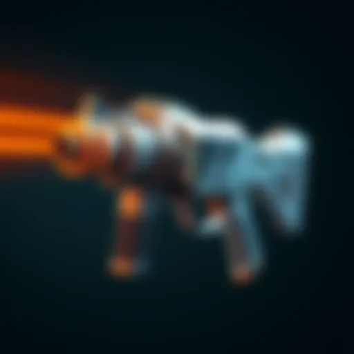 A sleek and futuristic ray gun model displayed with clean geometry and enhanced textures, highlighting ventilation features