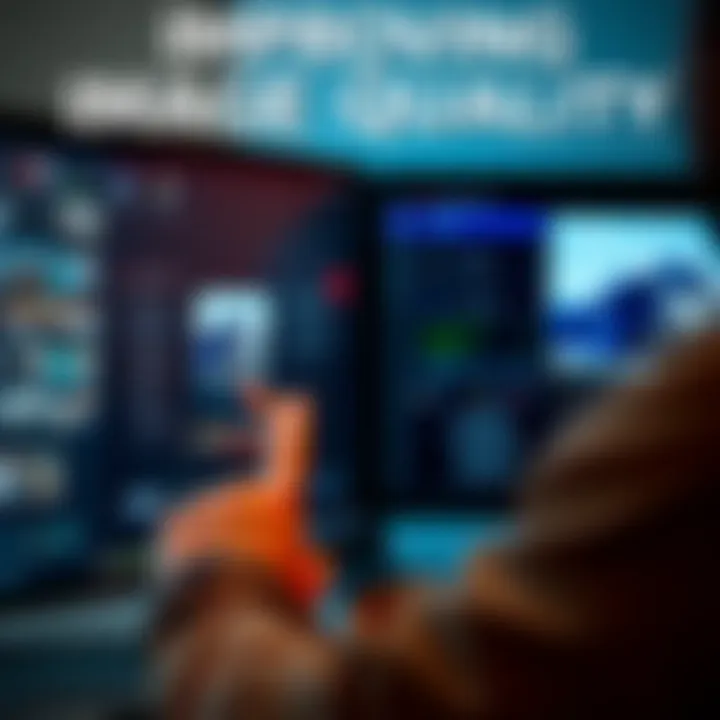 Improving Image Quality A person adjusting settings on a computer to fix blurry images