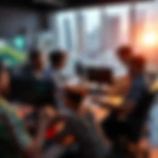 A team of diverse game developers working together at a table with computers and game design materials, illustrating the spirit of independent game studios.