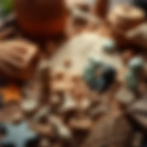 A close-up of clay figures and natural materials used in crafting an indie game.