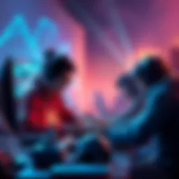 An indie developer collaborates with peers to improve their game project, showing teamwork and creativity.