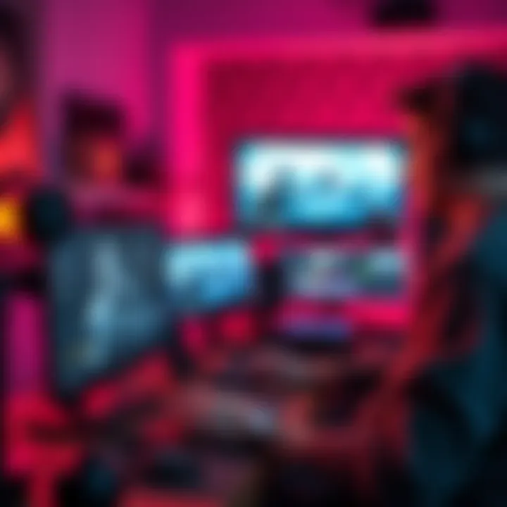 A Canadian indie developer working on a game trailer with a computer and video editing software.