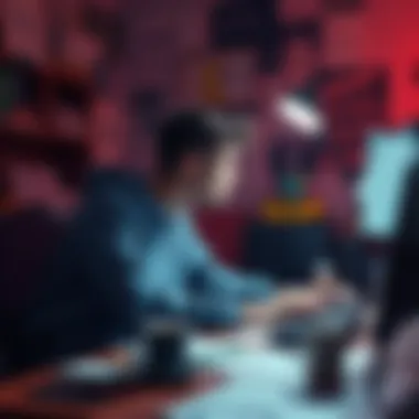 A tired indie developer sitting at a desk cluttered with game design sketches and coffee cups, looking thoughtful about the challenges faced in creating 'Hell Cleaners'
