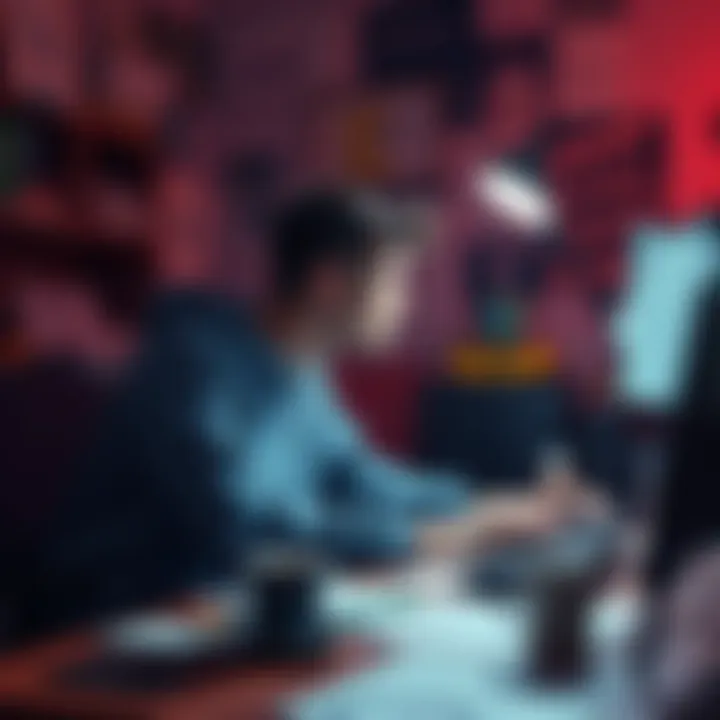 A tired indie developer sitting at a desk cluttered with game design sketches and coffee cups, looking thoughtful about the challenges faced in creating 'Hell Cleaners'