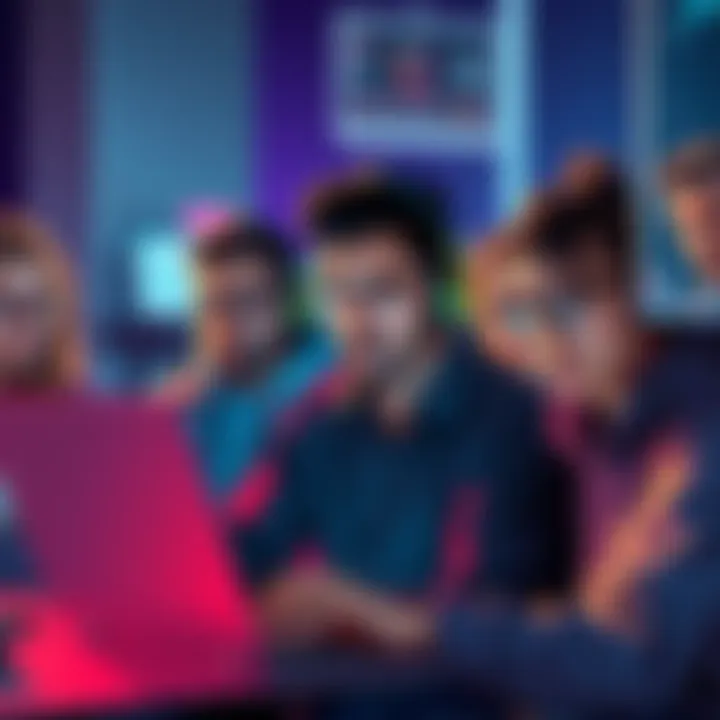 A group of indie game developers looking concerned while checking their payments on a laptop