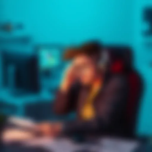 A worried indie game developer sitting at a computer, analyzing low interest in his game Polydangerous, with notes and sketches around him.