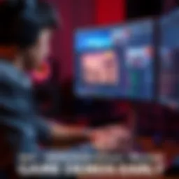 A game developer focused on creating a demo for an indie game, with a computer screen showing game graphics and code.