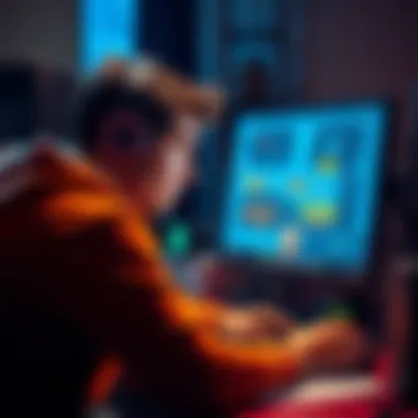 An indie game developer looking at a computer screen with diagrams and notes, contemplating releasing their game into Early Access.