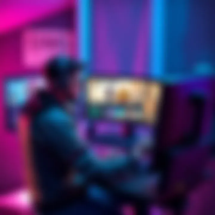 An indie game developer at a computer, weighing the pros and cons of game demos versus playtests on Steam, with game art visible on the screen.