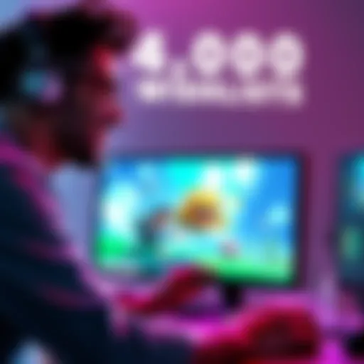 A solo game developer smiling and looking at a computer screen with game artwork displayed, celebrating reaching 4,000 wishlists for their game.