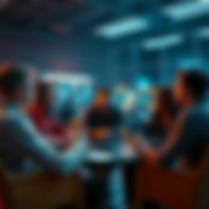Group of indie game developers discussing player preferences on AI content in games during a meeting