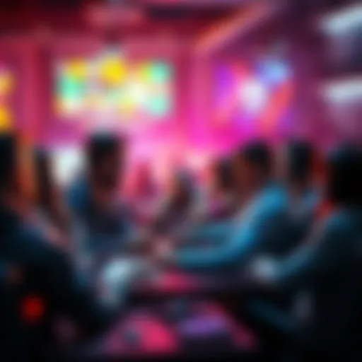 A diverse group of indie game developers working together, sharing ideas and providing feedback on their projects in a vibrant forum setting.