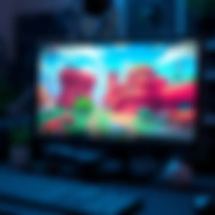 A computer screen showing a 3D game environment created with purchased assets and tools, illustrating the indie developer's work process.