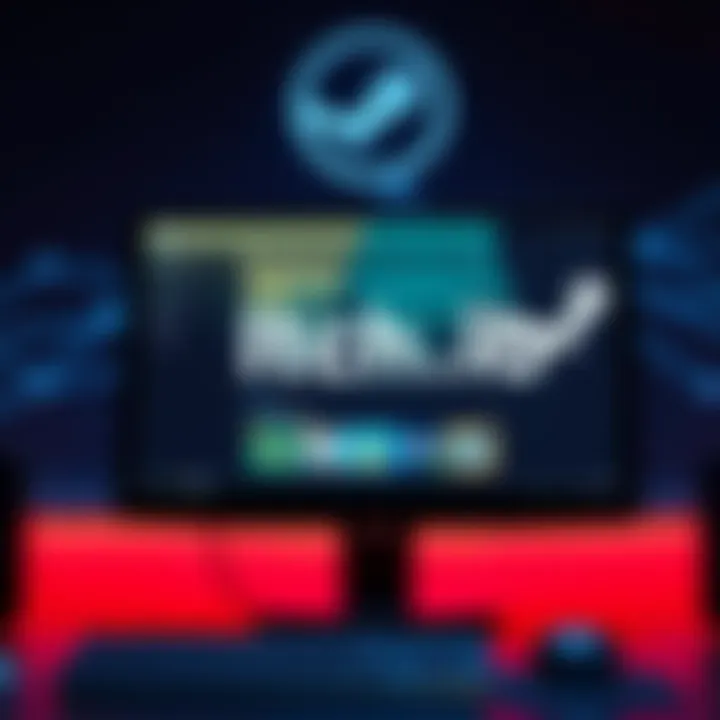A computer screen displaying an indie game being offered for free on Itch.io, with a Steam logo in the background suggesting a future sale.