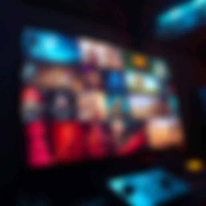 A collection of indie game trailers and gameplay footage displayed on a screen, highlighting innovative indie game designs and characters.