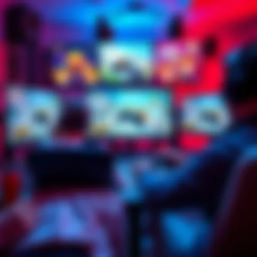 A game streamer plays various indie games while interacting with viewers in a lively streaming setup, showcasing different game titles on screen.