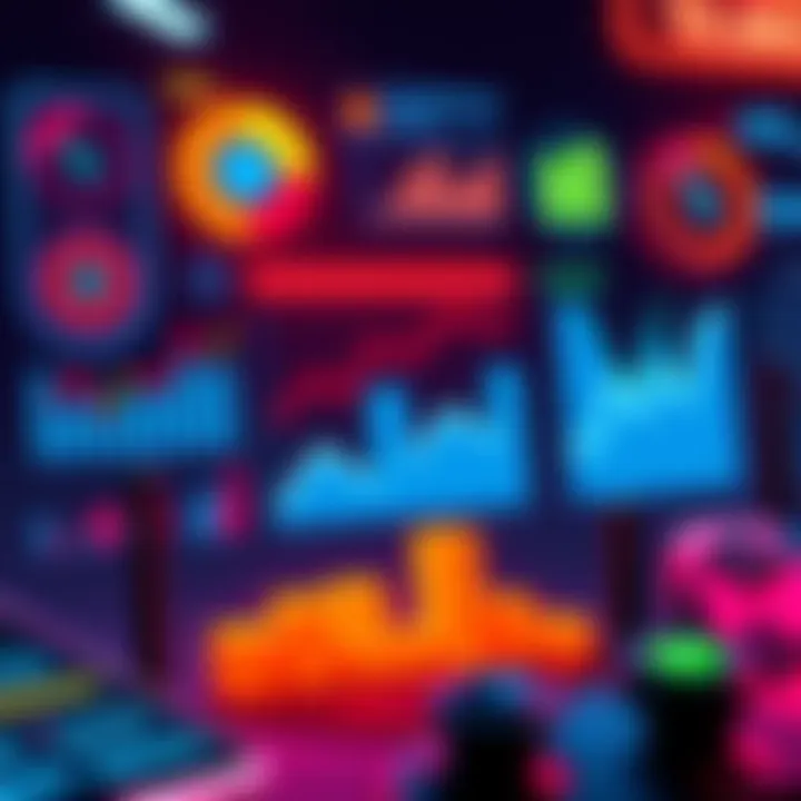 A graphic showing various performance metrics for indie games, including charts and icons representing growth and improvement strategies.