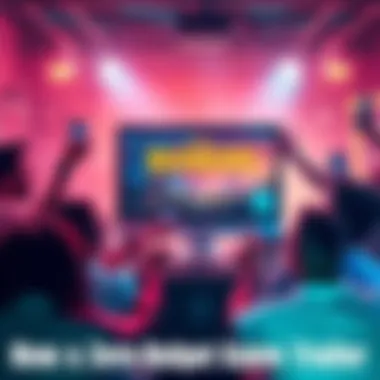 A vibrant scene showing a computer screen displaying the Bioneers game trailer, surrounded by excited people discussing it online and sharing on social media.