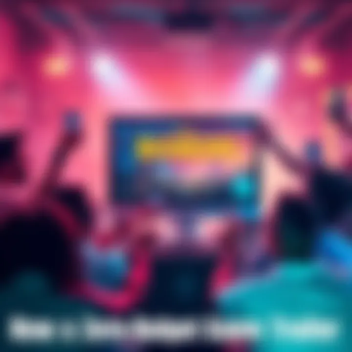 A vibrant scene showing a computer screen displaying the Bioneers game trailer, surrounded by excited people discussing it online and sharing on social media.