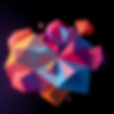 A geometric illustration showing various polygons being divided into infinite slices, demonstrating the concept of infinitely slicing polygons in a colorful design.