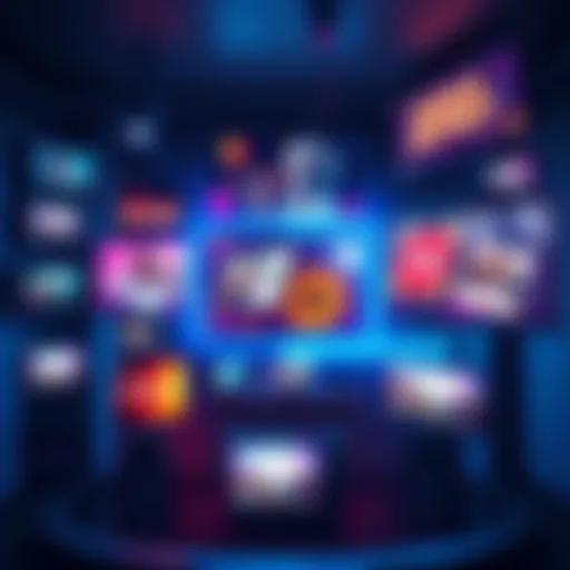 A vibrant graphic showcasing different media formats influenced by Interdimensional Cable, featuring TV screens and creative elements, reflecting diverse storytelling styles.