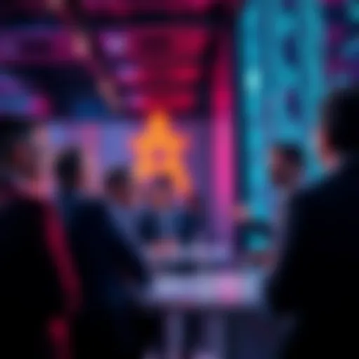 A group of investors talking about OpenAI's pre-IPO launch, showing excitement and interest in technology investments.